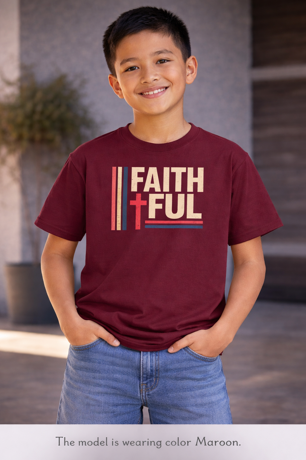 Boys Faithful Youth Tee — Christian Kids Shirt with Cross Graphic