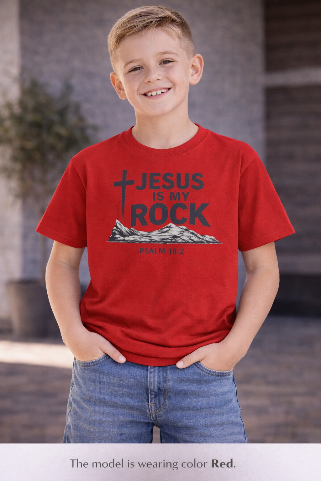 Boys Youth Tee — "Jesus Is My Rock" Psalm 18:2 Christian Kids T-Shirt