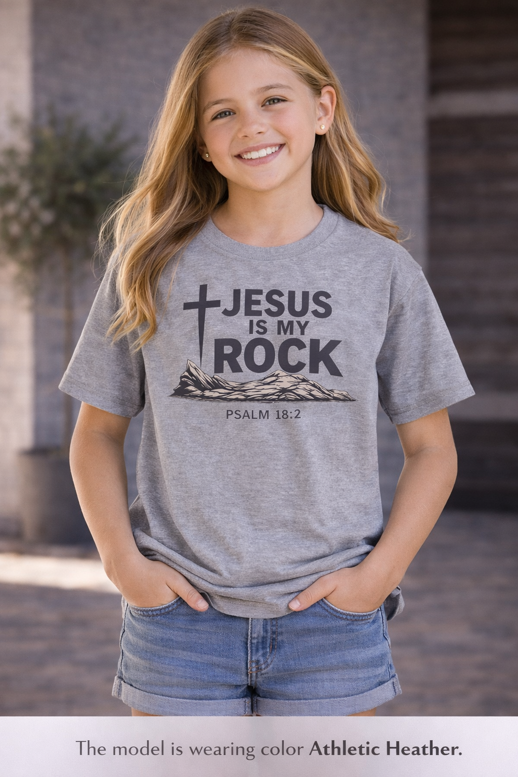 Girls Youth Tee — "Jesus Is My Rock" Psalm 18:2 Christian Kids T-Shirt