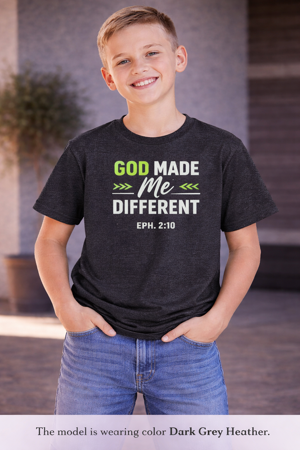 Boys Youth Tee - "God Made Me Different" Christian Faith Kids Shirt (Eph. 2:10)