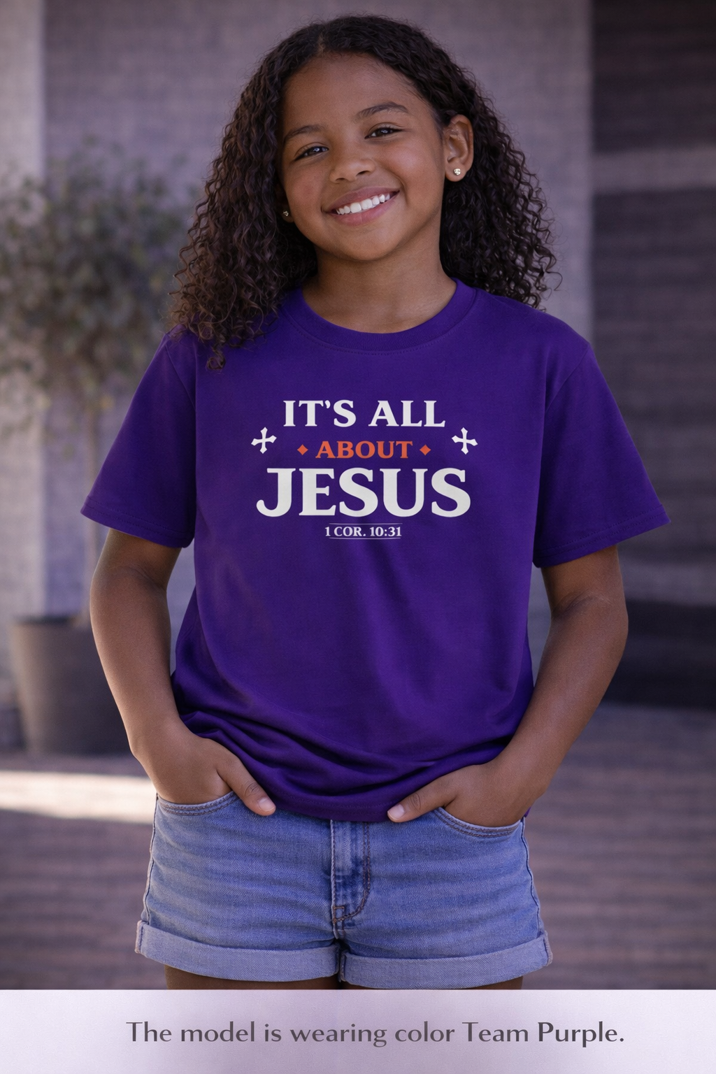 Girls Youth Tee - "It's All About Jesus" Christian Kids Shirt (1 Cor. 10:31)