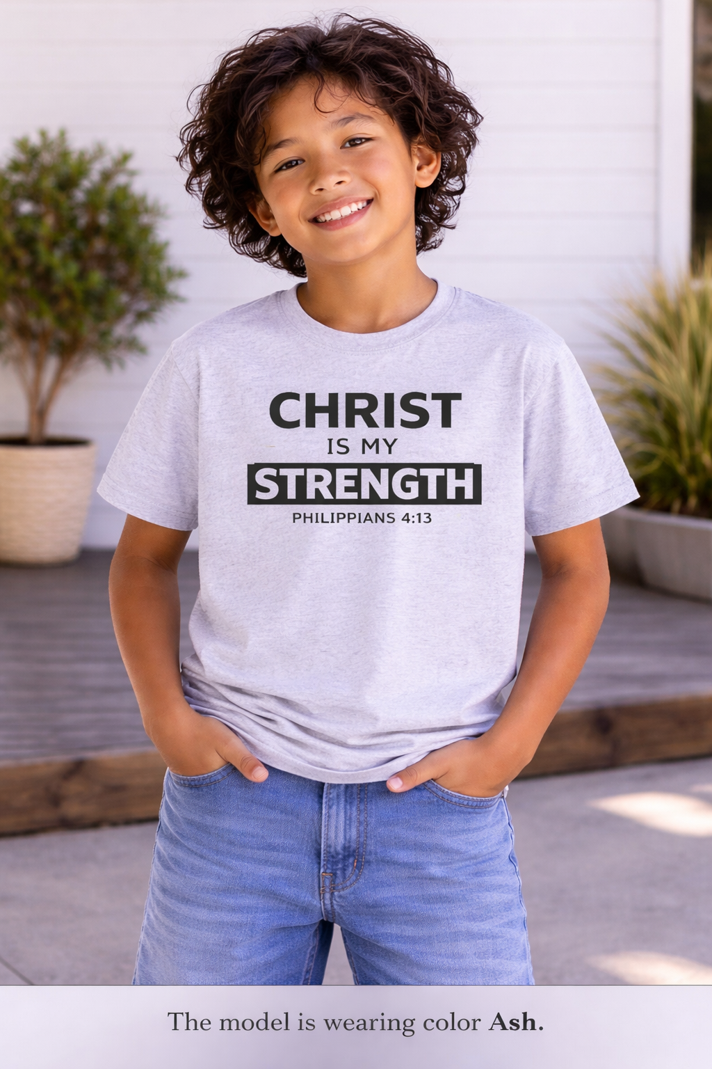 Boys Youth Tee - "Christ Is My Strength" Philippians 4:13 Christian Kids Shirt
