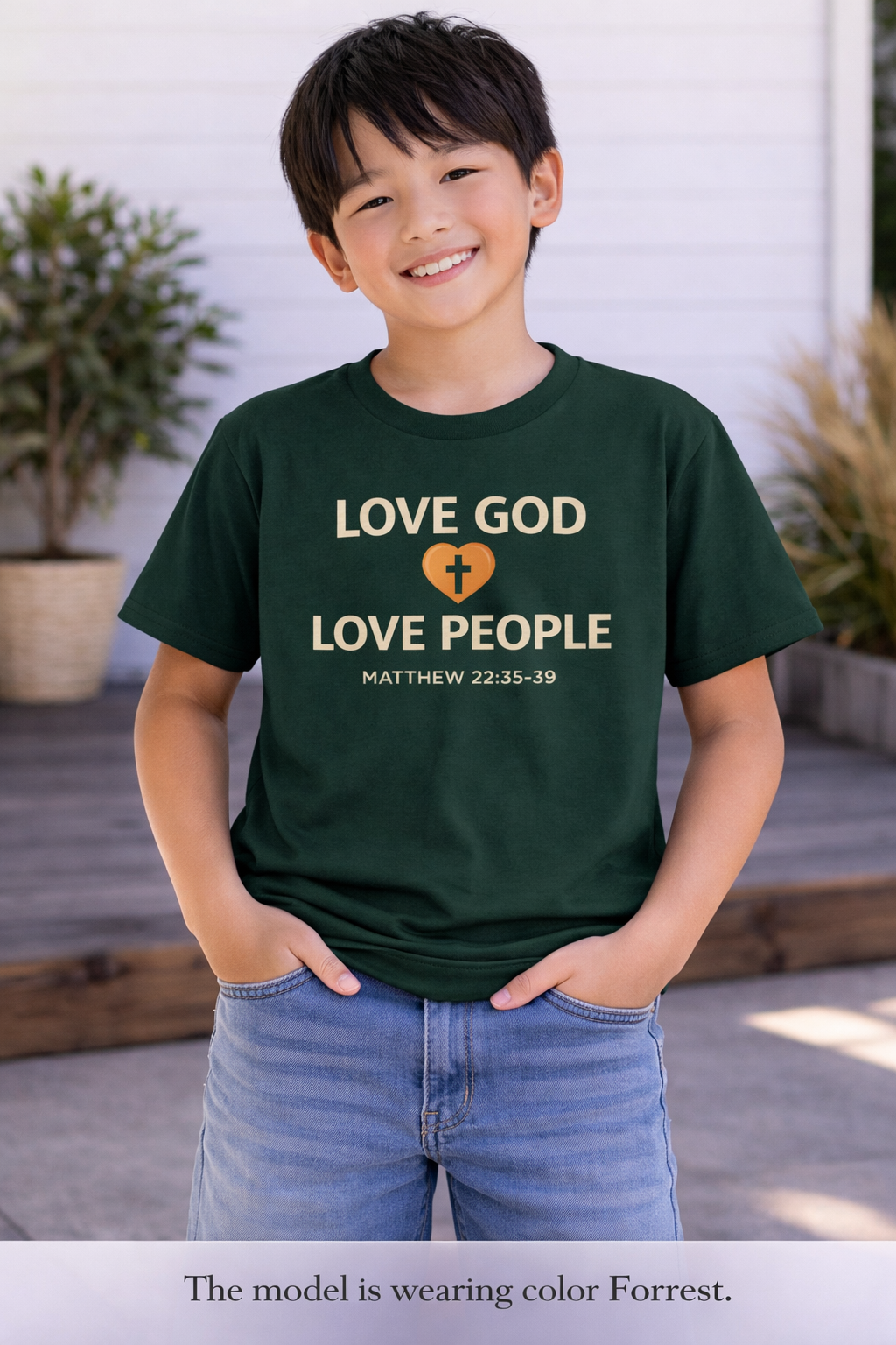 Boys Youth Tee — "Love God Love People" Bible Verse Matthew 22:37-39 Christian Kids Shirt