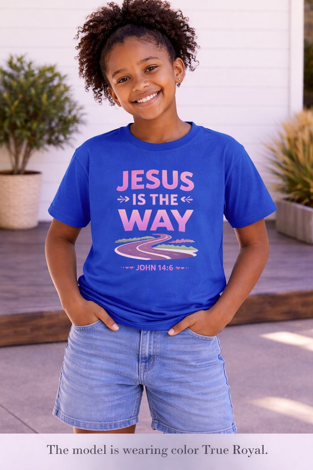 Girls Youth Tee — "Jesus Is The Way" Christian Kids T-Shirt (John 14:6)