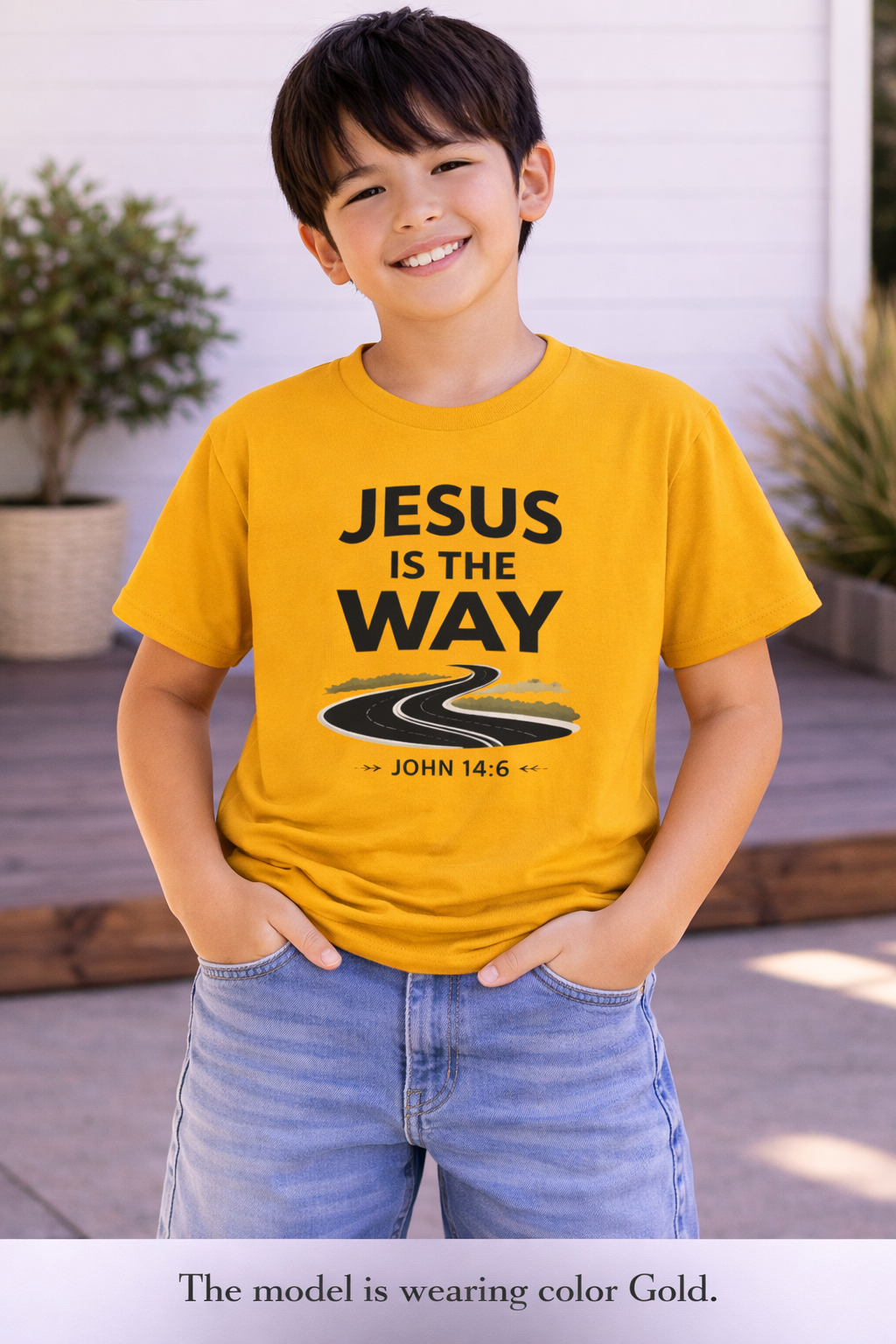Boys Youth Tee — "Jesus Is The Way" Christian Graphic Shirt (John 14:6)