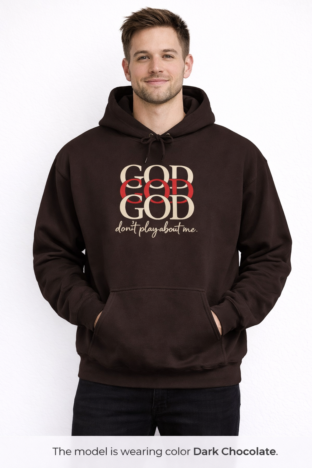Mens God Repeated Script Hoodie — Faith Inspirational Pullover