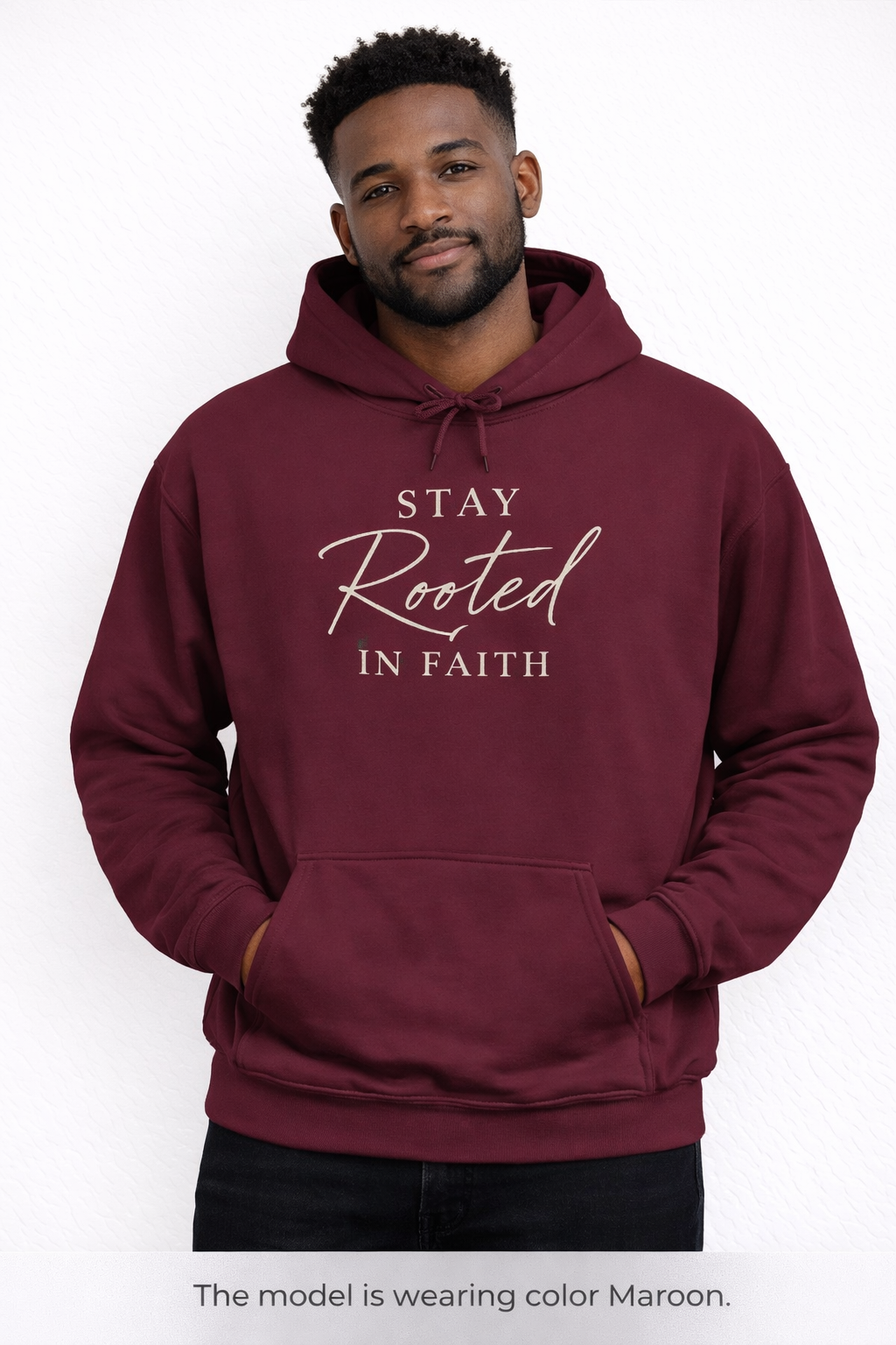 Mens Stay Rooted in Faith Hoodie — Spiritual Christian Prayer Pullover