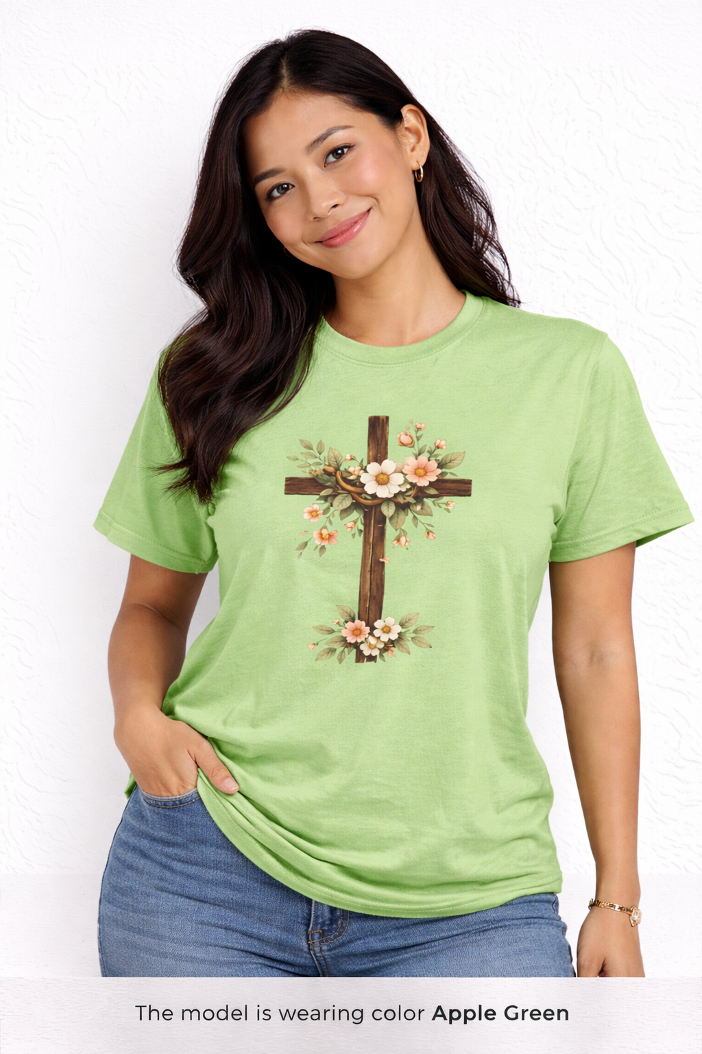 Womens Floral Cross T-Shirt — Rustic Christian Tee for Easter & Church