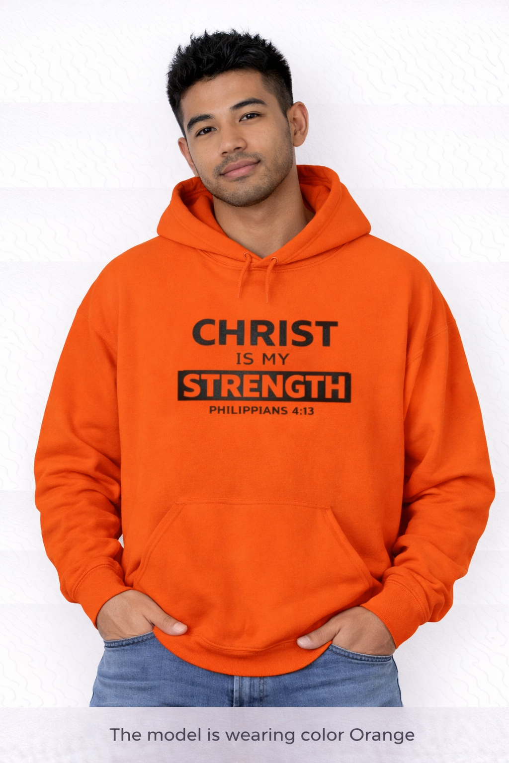 Mens Christian Hoodie — "Christ Is My Strength" Philippians 4:13 Faith Sweatshirt