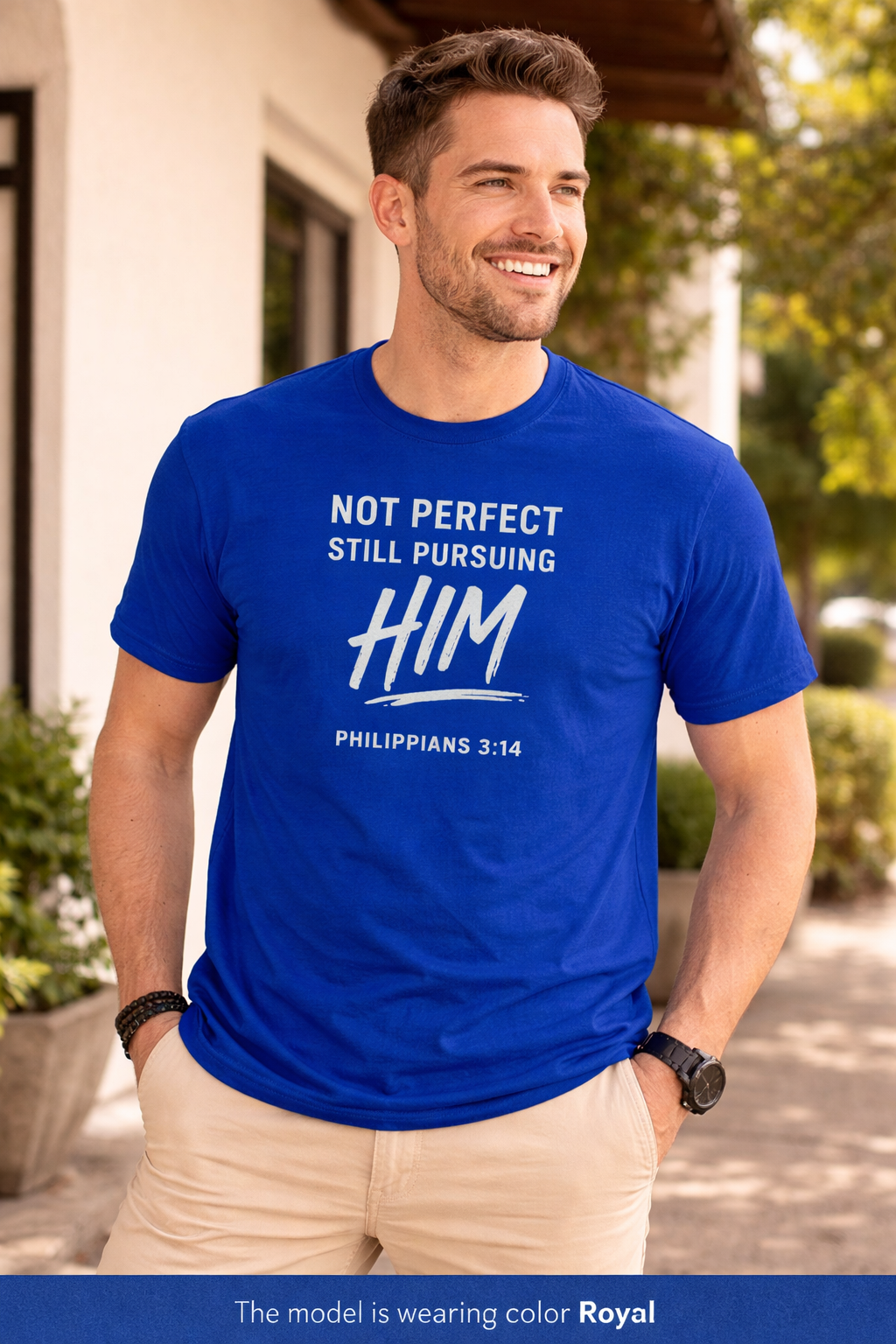 Faith T-Shirt — "Not Perfect Still Pursuing Him" (Philippians 3:14)