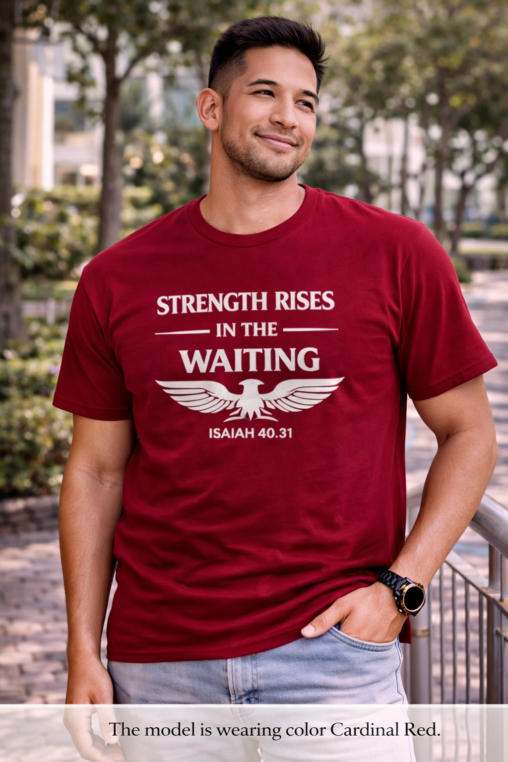 Strength Rises In The Waiting T-Shirt | Eagle Shield Graphic