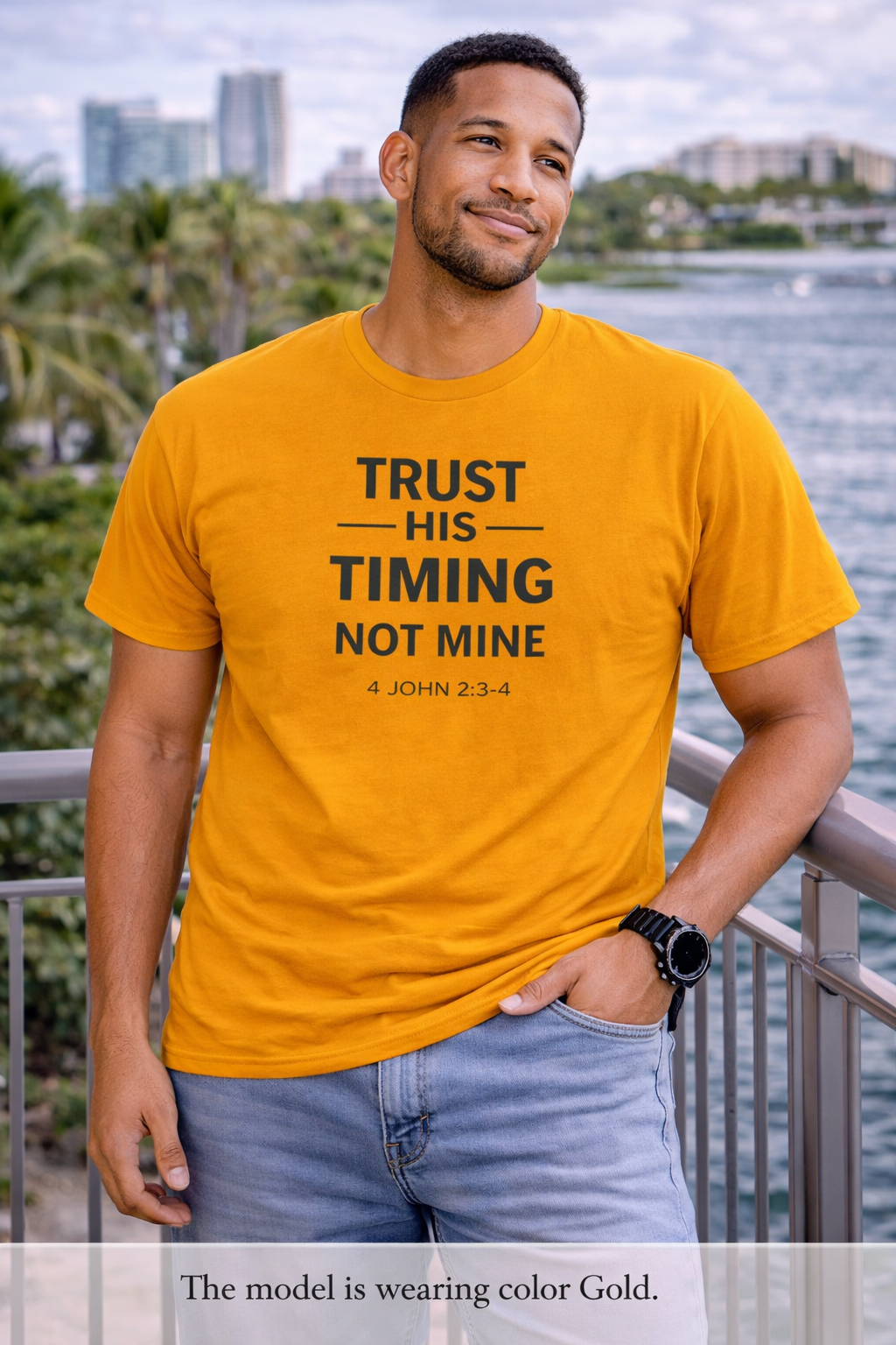 Mens "Trust His Timing Not Mine" Christian T‑Shirt