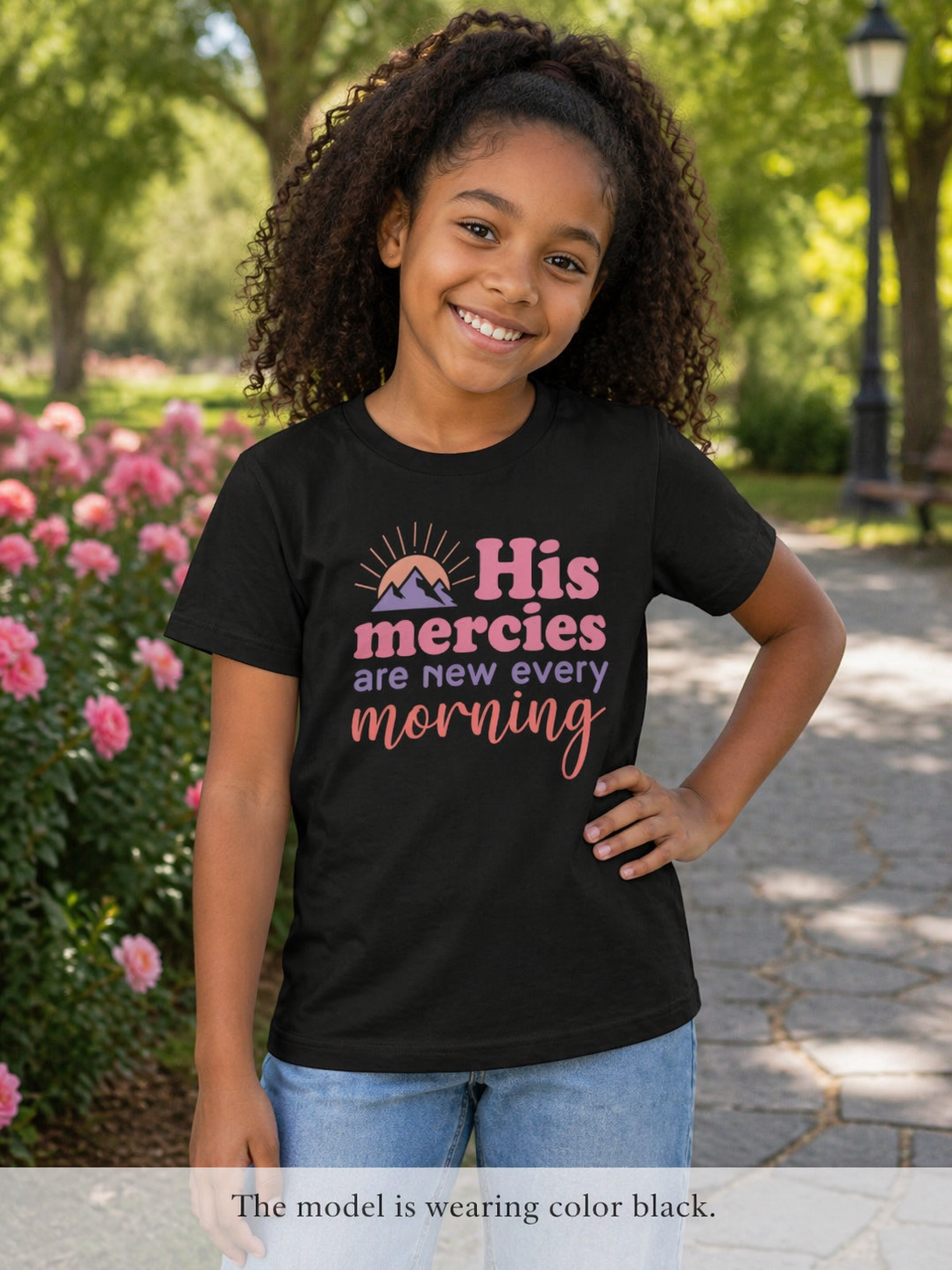 Girls Tee “His Mercies Are New Every Morning” Inspirational Christian Kids Shirt