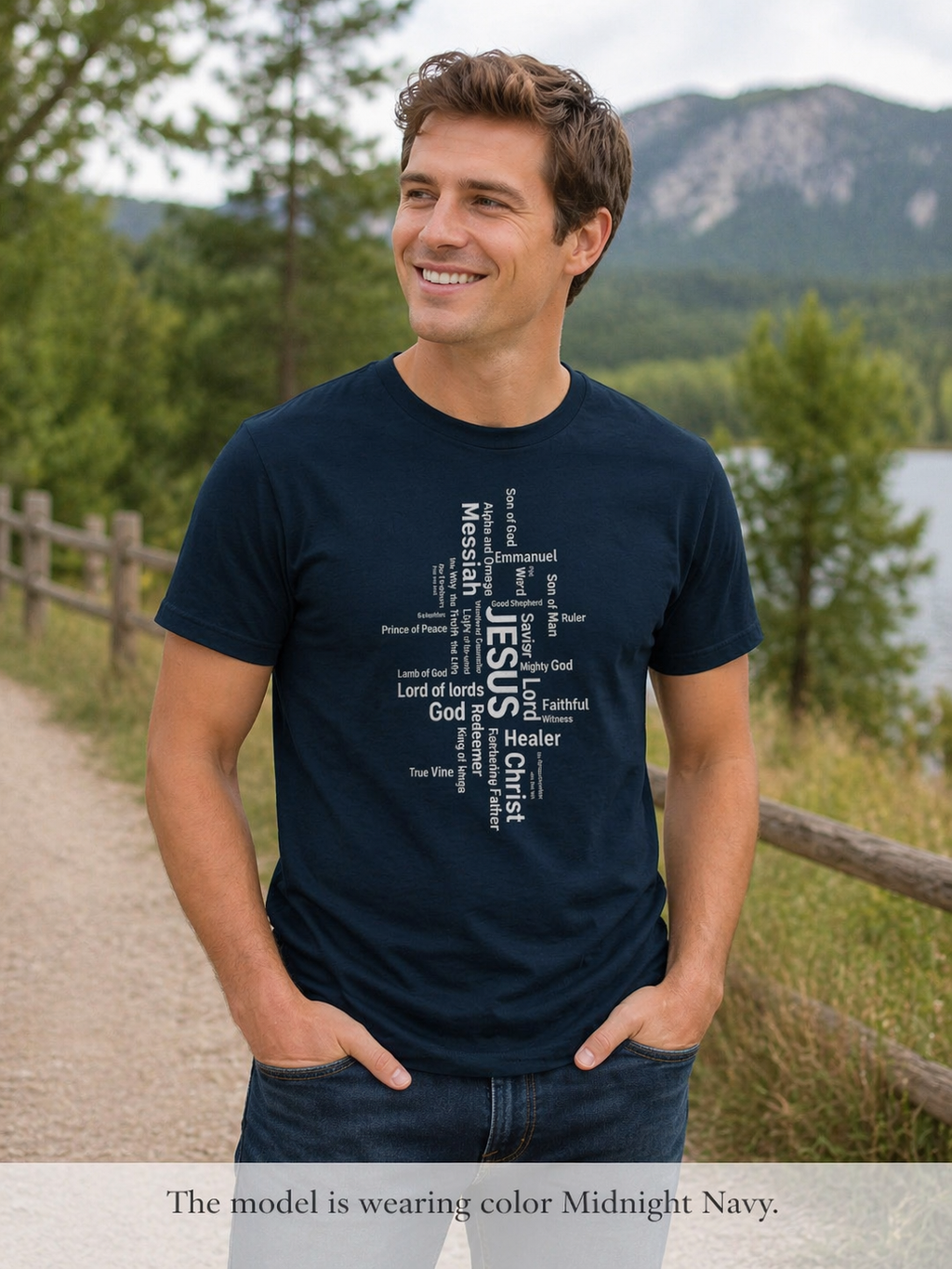 Mens Christian Jesus Word Cloud T-Shirt — Faith-Based Cross Tee