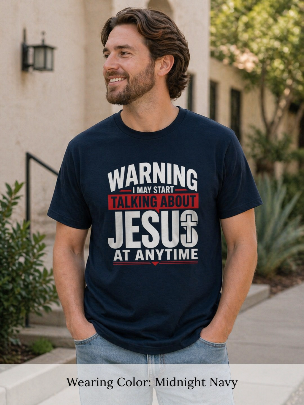 Mens "Warning I May Start Talking About Jesus at Anytime" Graphic Tee