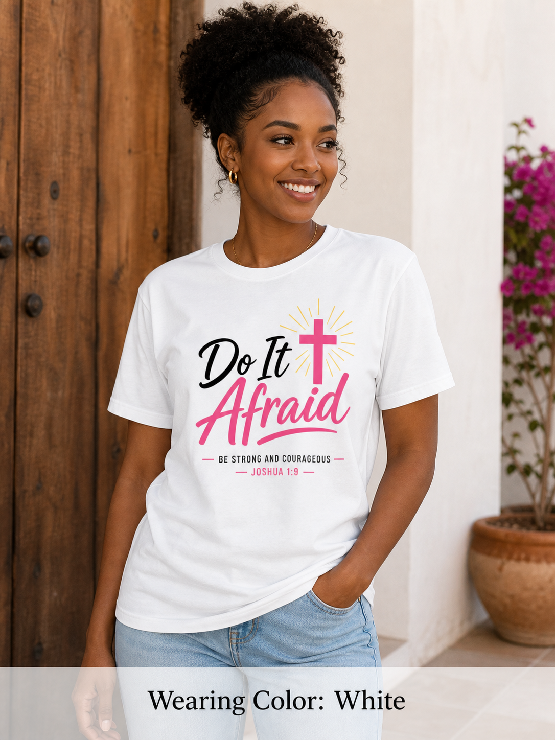 Womens "Do It Afraid" Cross T-Shirt | Inspirational Christian Faith Shirt
