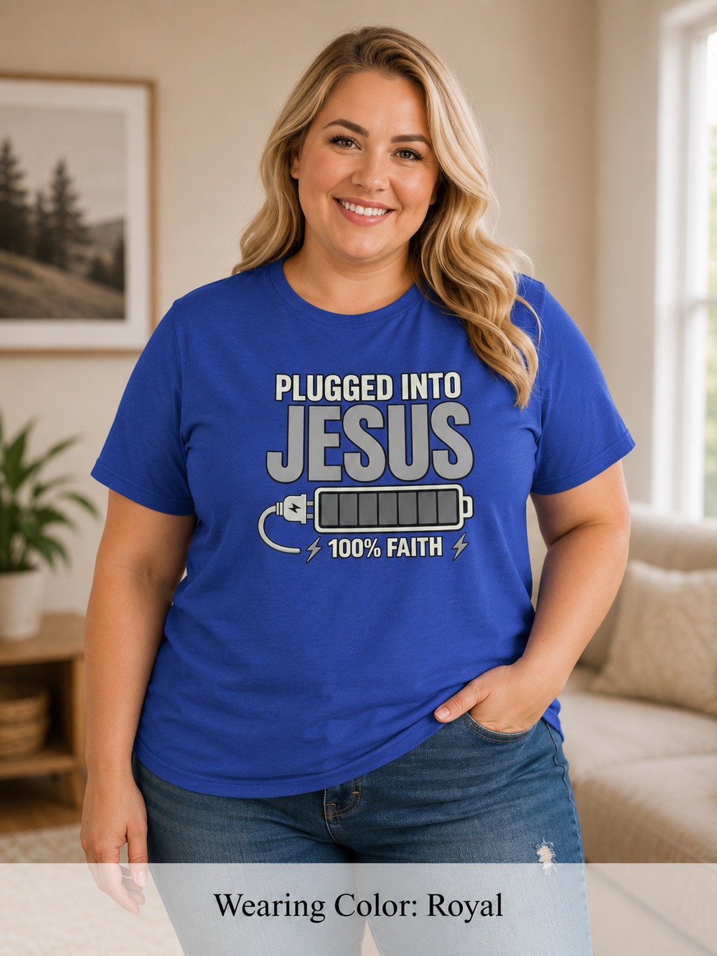 Women "Plugged Into Jesus" Faith Inspired Tee