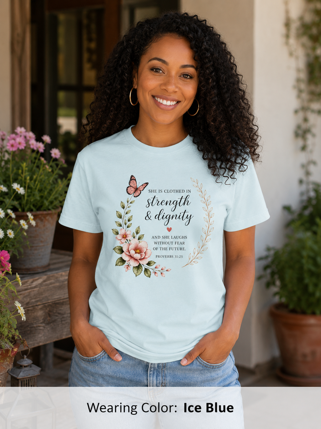 Womens Strength and Dignity Scripture Shirt | Floral Bible Verse Tee