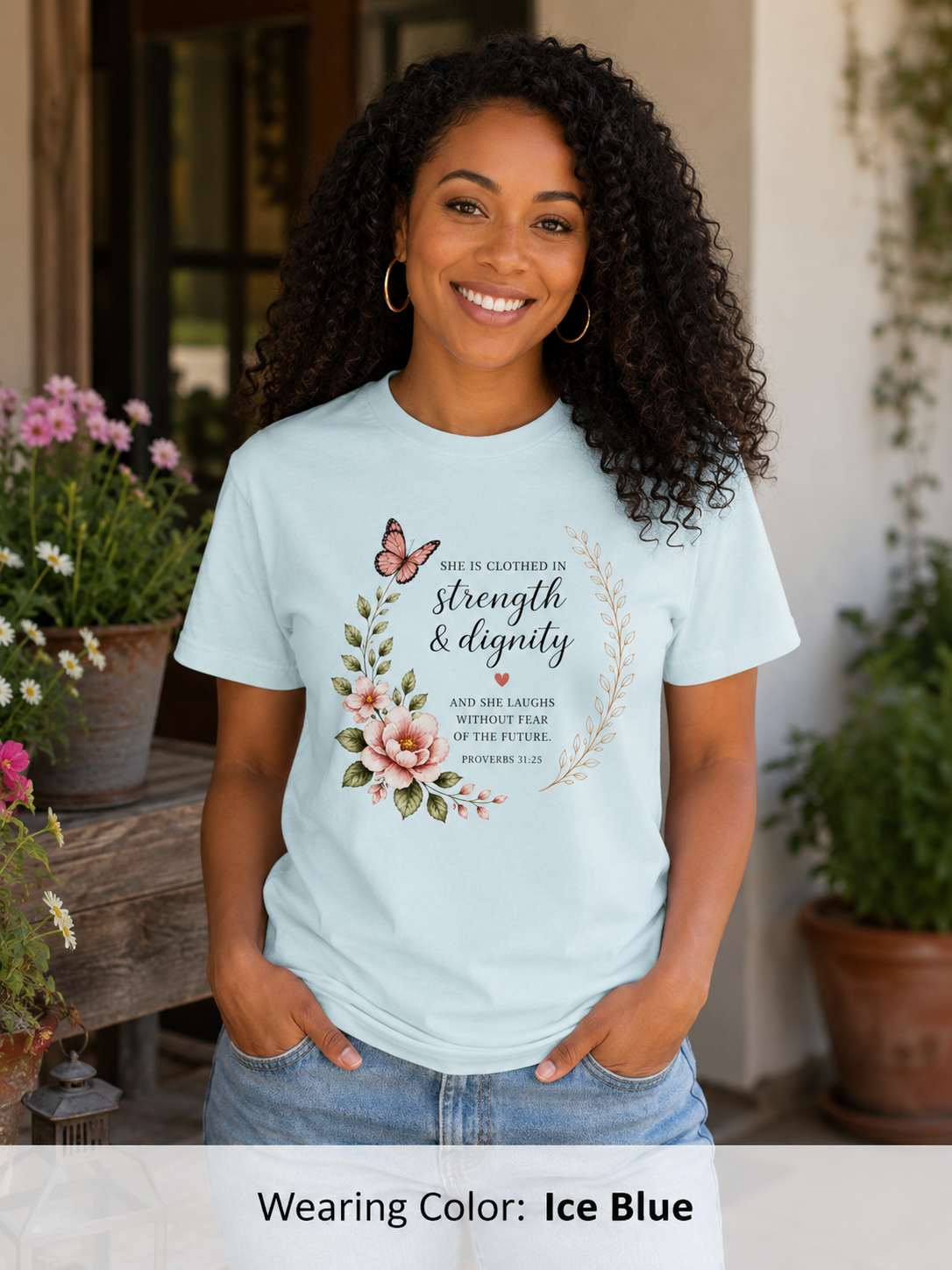 Womens Strength and Dignity Scripture Shirt | Floral Bible Verse Tee