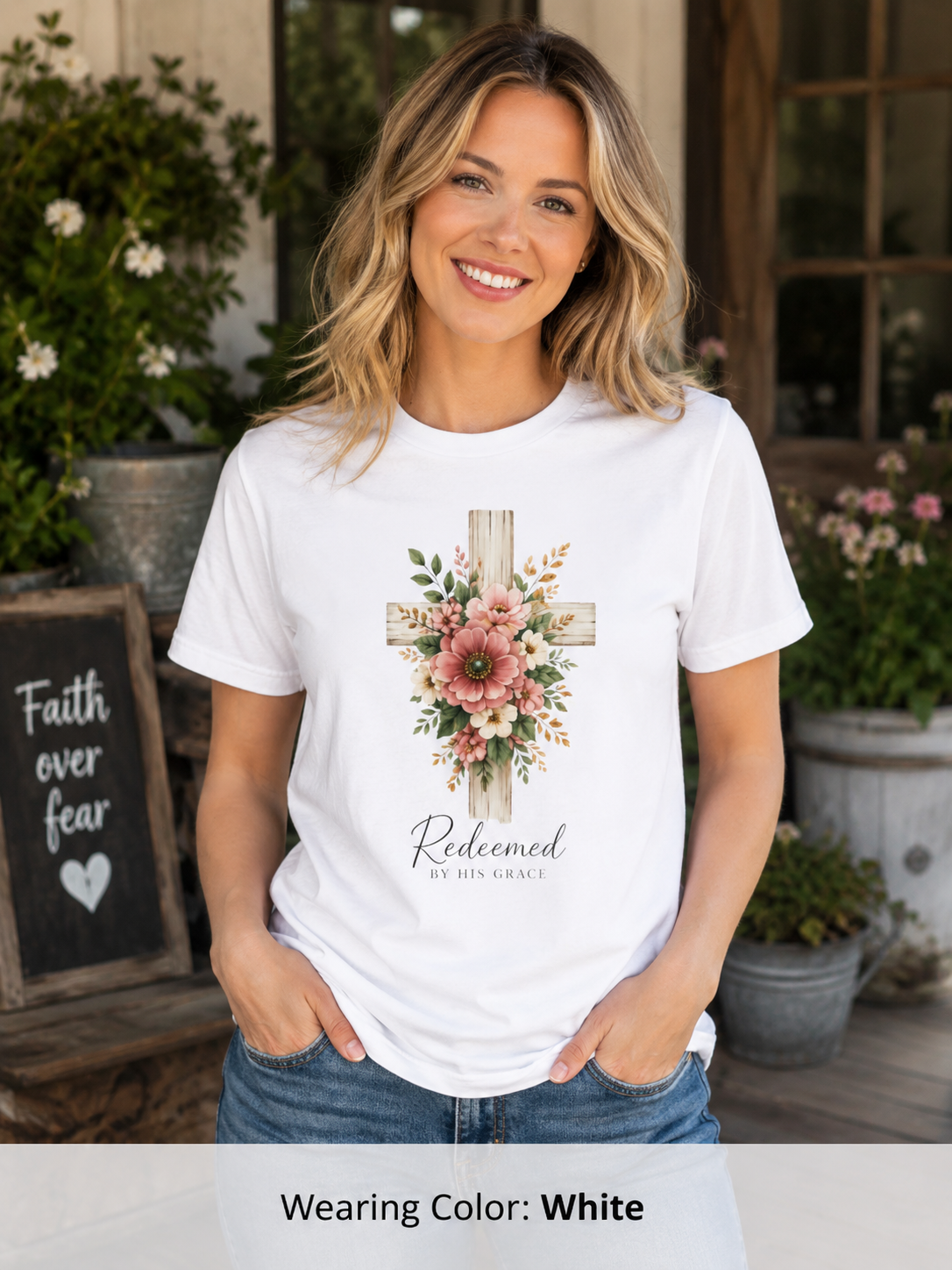 Womens Floral Cross Bouquet T-shirt | Botanical Flower Cross Graphic