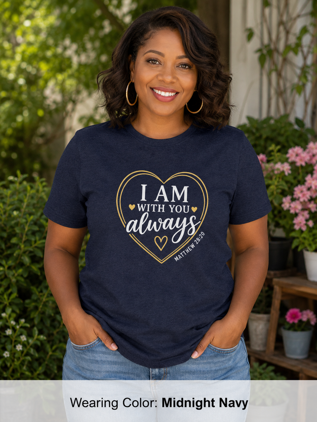 Womens I Am With You Always T-Shirt | Inspirational Script, Floral Accent
