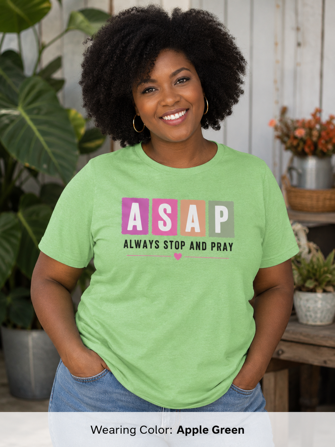 Womens ASAP Always Stop and Pray T-shirt | Religious Faith Typography
