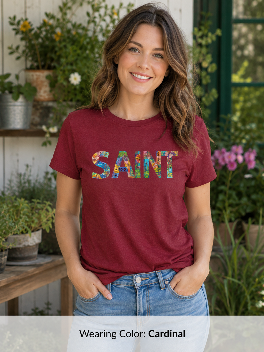 Womens Saint Floral Print T-shirt | 'SAINT' Flower Lettering Tee
