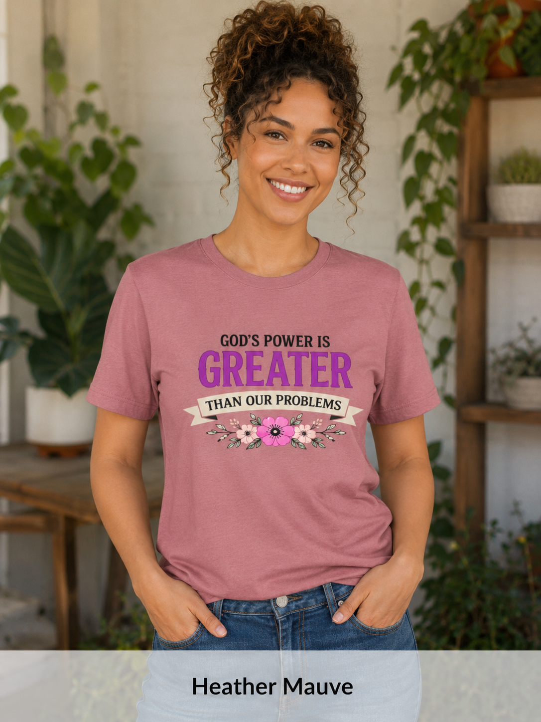 Womens God's Power Is Greater Than Our Problems T-shirt | Christian Faith Tee