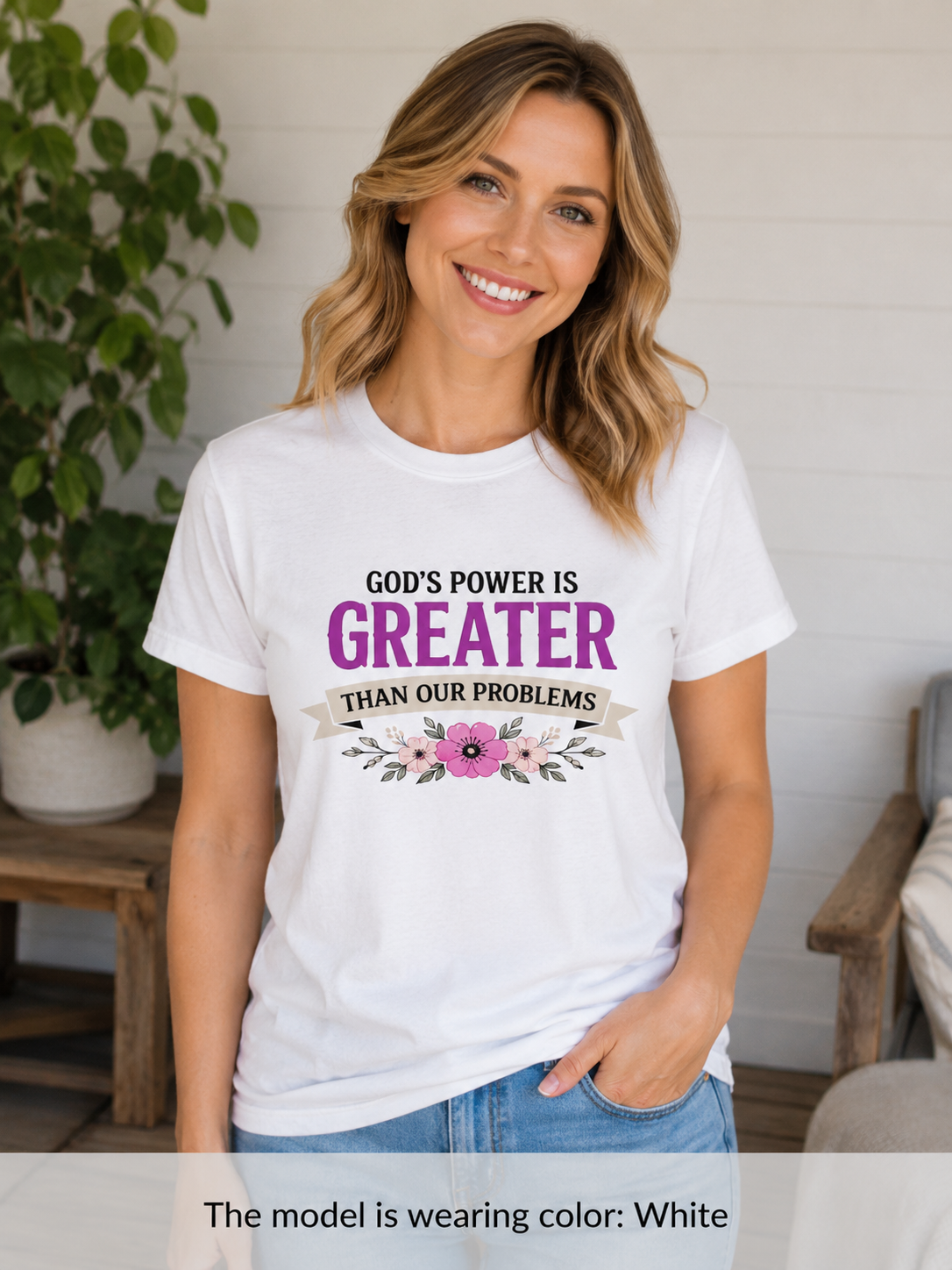 Womens God's Power Is Greater Than Our Problems T-Shirt | Christian Faith Quote