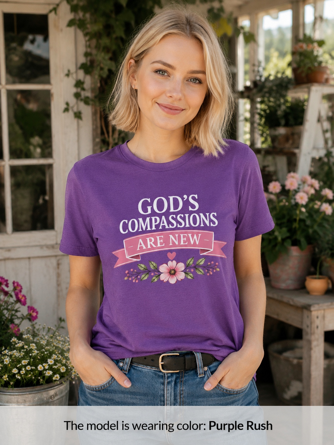 Womens God's Compassions Are New T-shirt | Floral Scripture Design