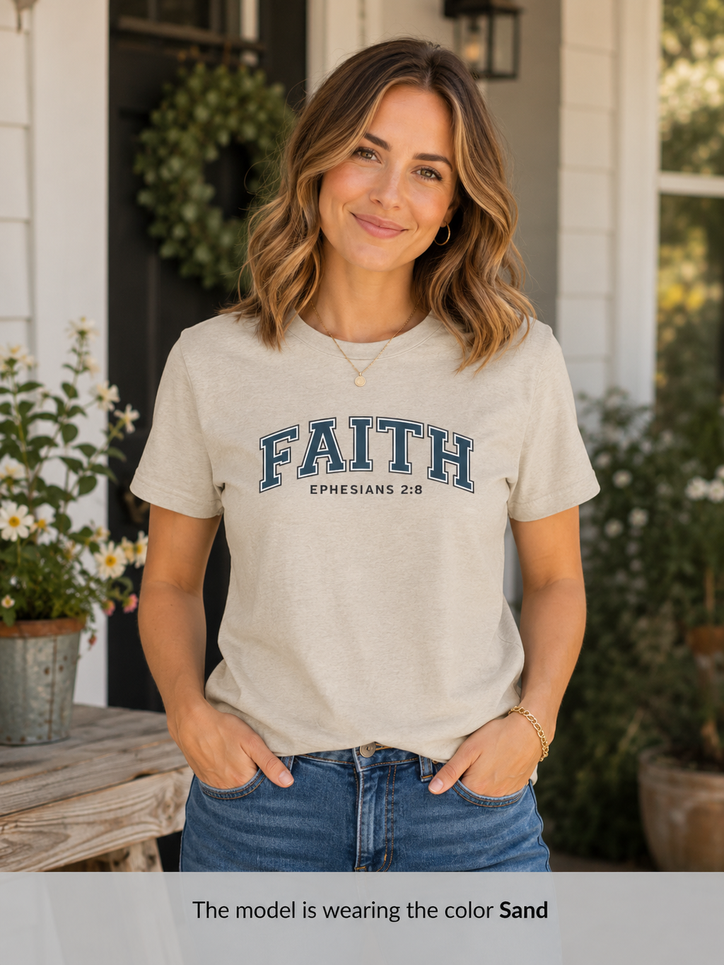 Womens Faith Graphic T-Shirt — Ephesians 2:8 Christian Tee