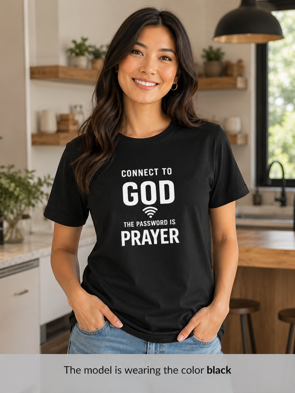 Womens Connect to God T-Shirt — "The Password is Prayer" Christian Faith Tee