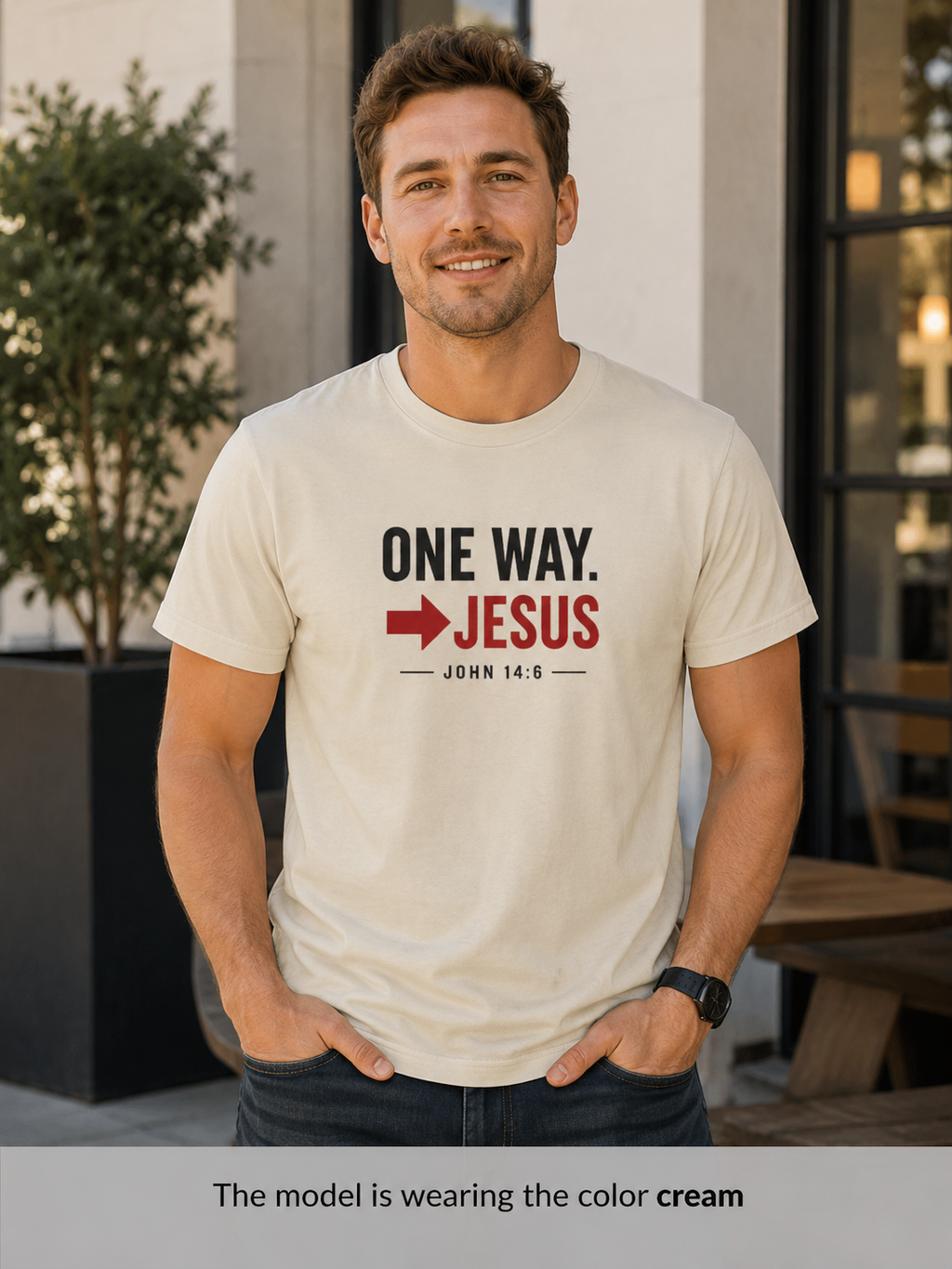 Mens One Way → Jesus T-Shirt — Christian Faith Graphic Tee