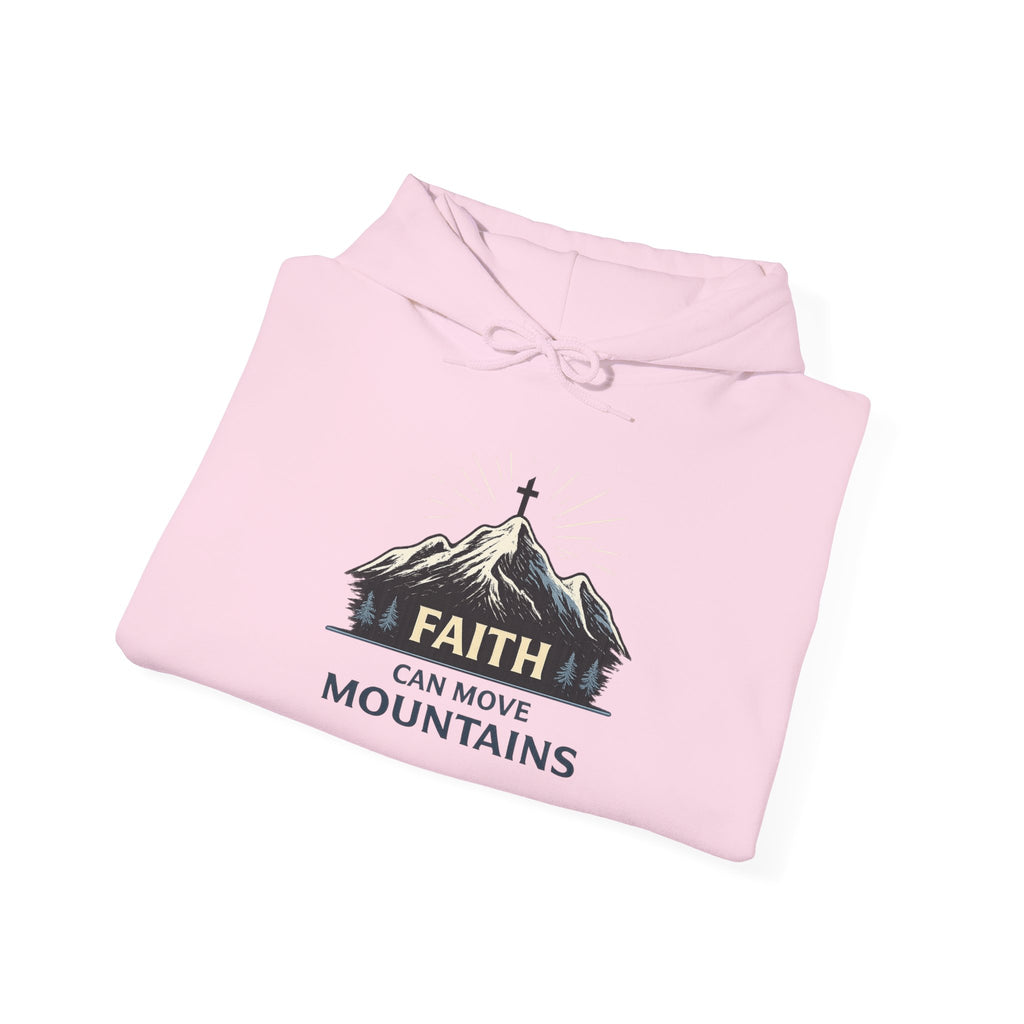 Womens Faith Can Move Mountains Hoodie — Christian Inspirational Mountain Graphic Hoodie