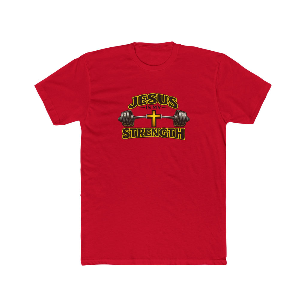 Jesus Is My Strength T-Shirt | Cross & Barbell Christian Faith Workout Tee