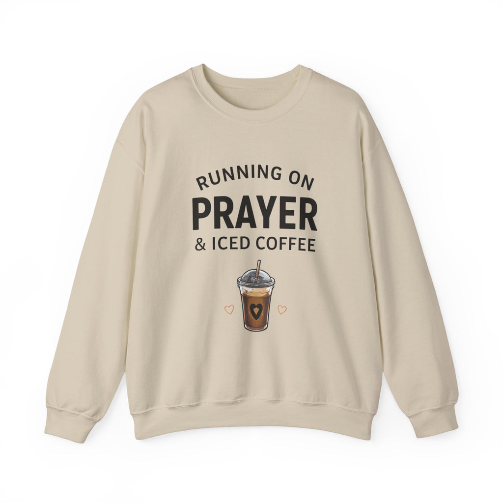 Womens Sweatshirt – "Running on Prayer & Iced Coffee" Crewneck