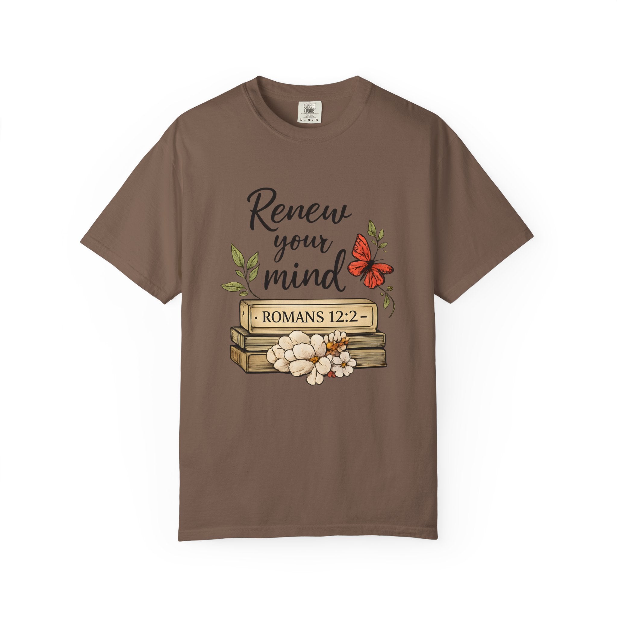 Renew Your Mind T-Shirt – Romans 12:2 Floral Butterfly Christian Tee