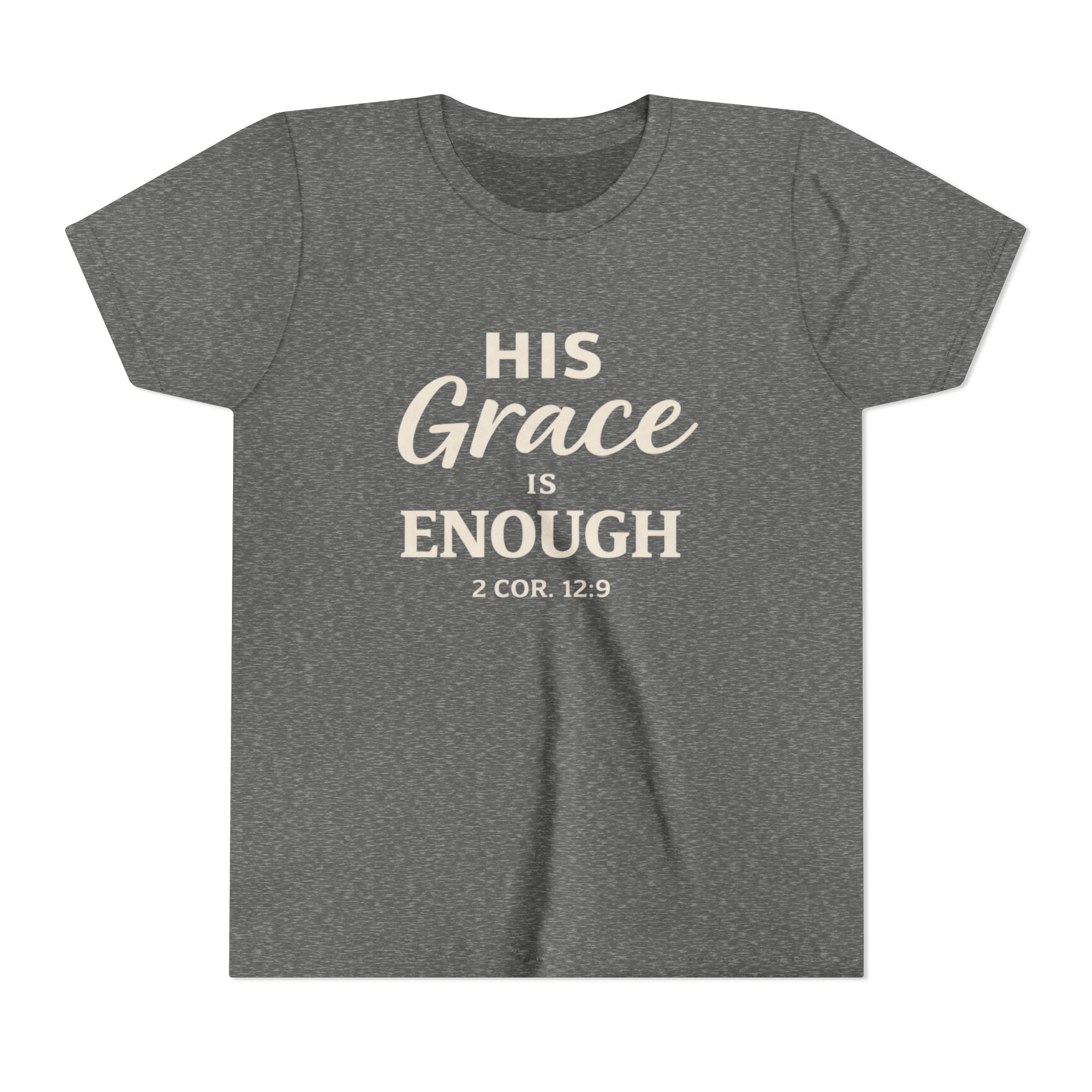 Boys Youth Tee — "His Grace Is Enough" Christian Faith Shirt (2 Cor. 12:9)