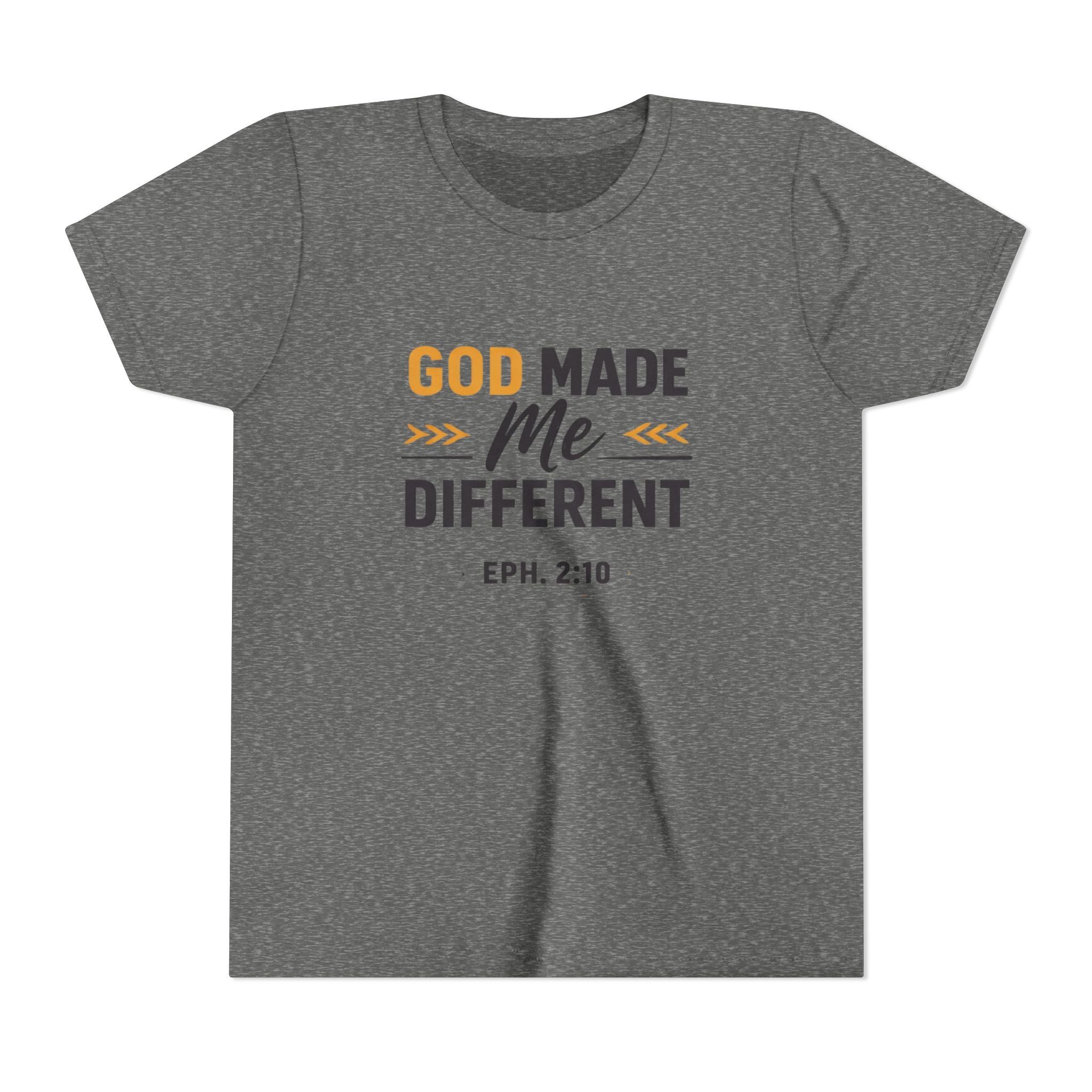 Girls Youth Tee – "God Made Me Different" Christian Kids T‑Shirt (Eph. 2:10)