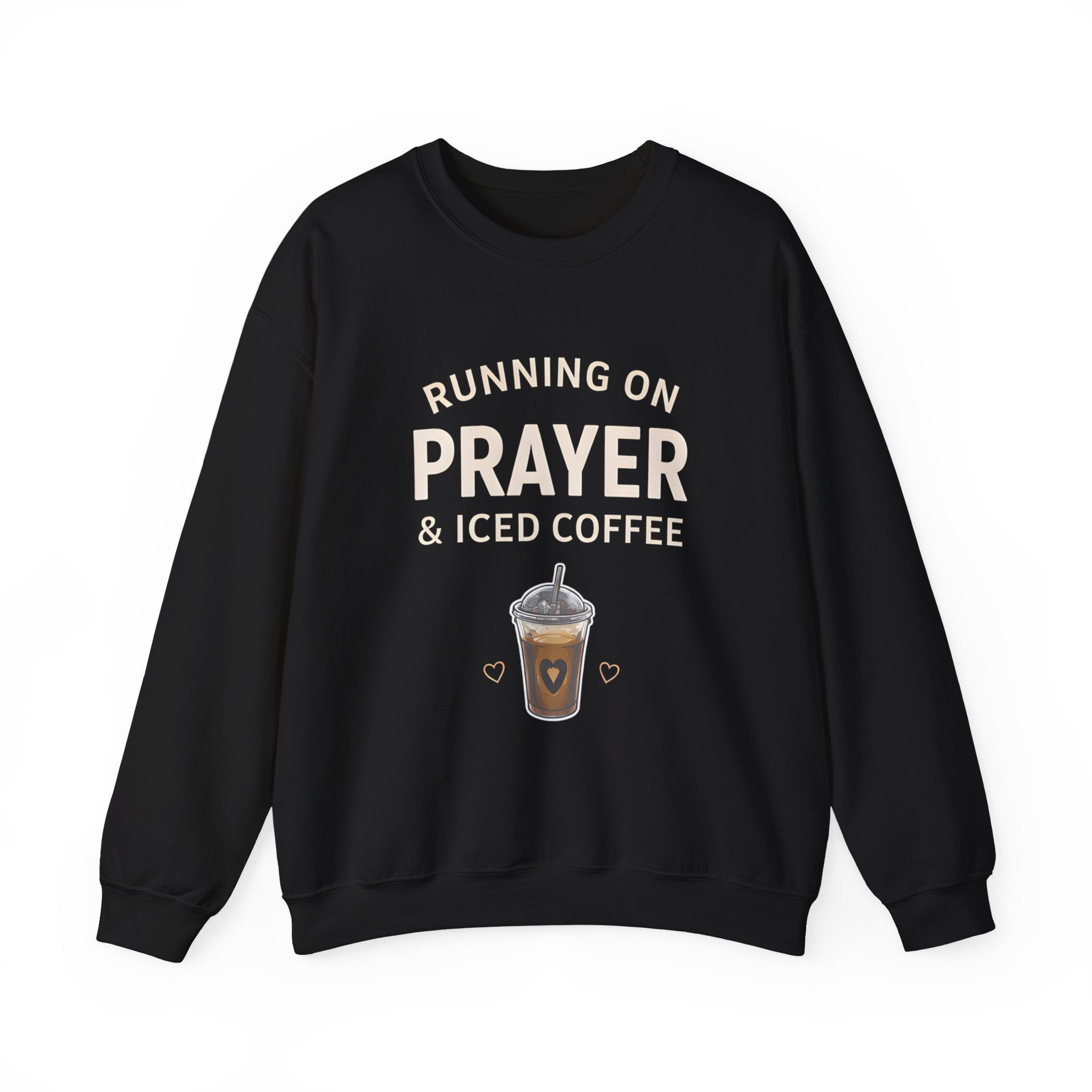 Womens Sweatshirt – "Running on Prayer & Iced Coffee" Crewneck