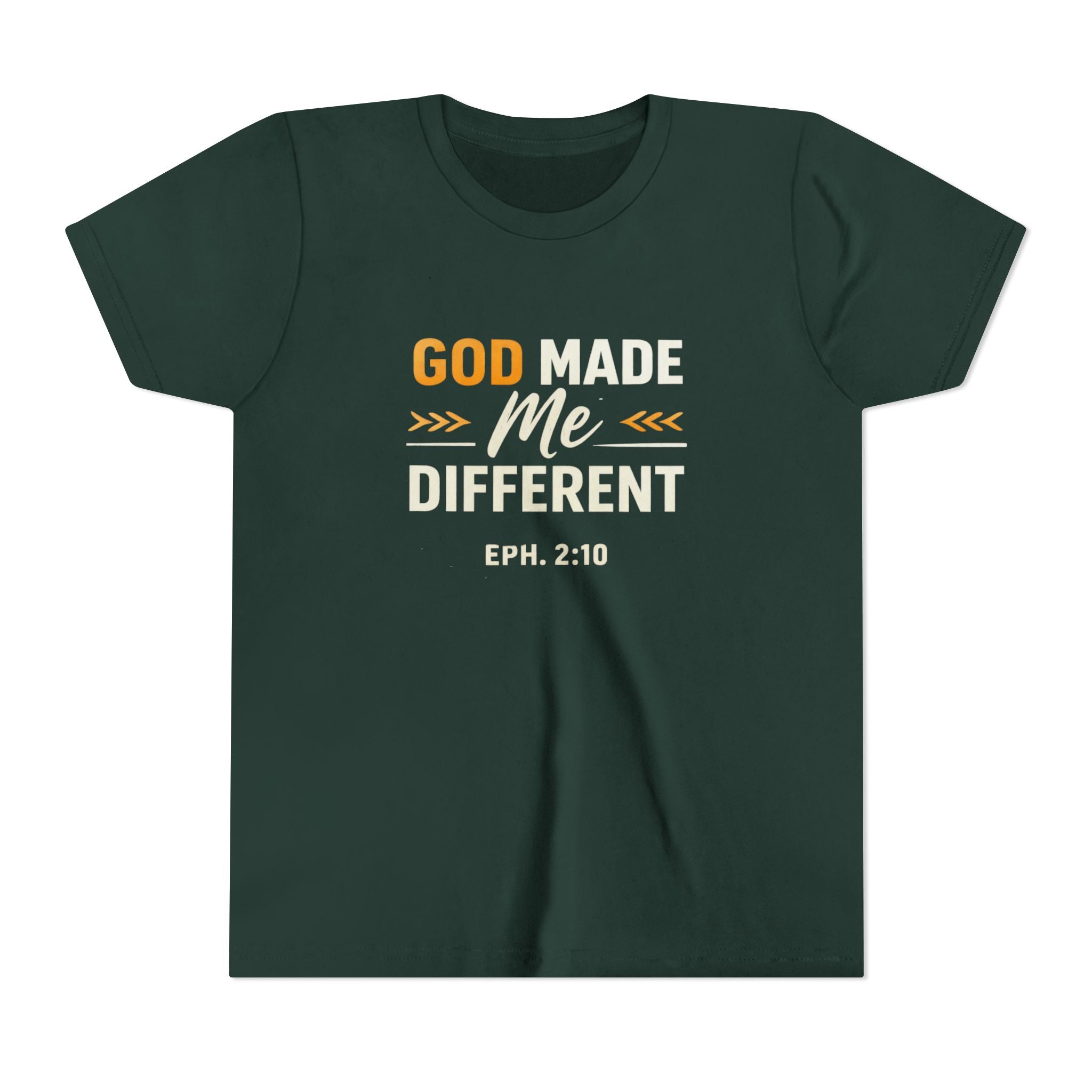Girls Youth Tee – "God Made Me Different" Christian Kids T‑Shirt (Eph. 2:10)