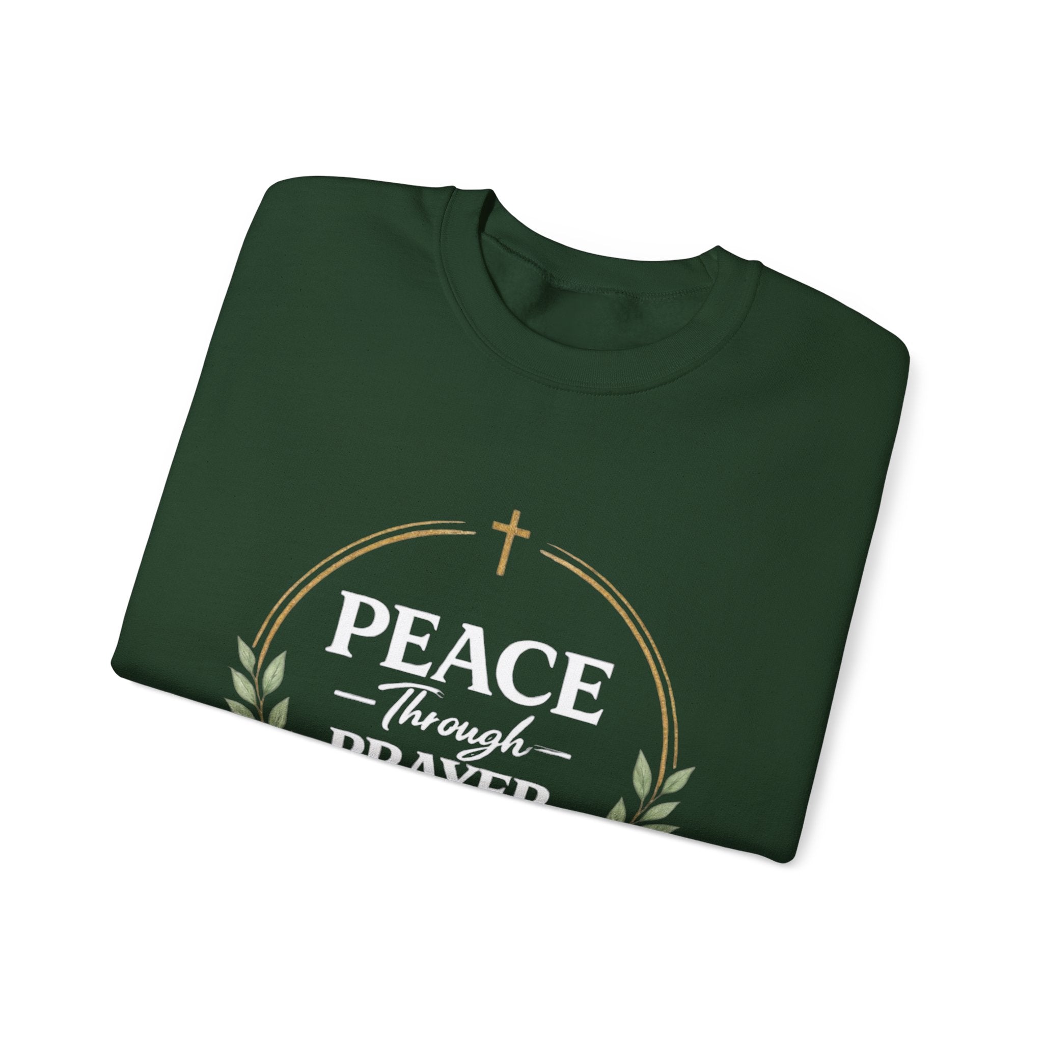 Womens Peace Through Prayer Crewneck Sweatshirt — Christian Faith Graphic Sweatshirt