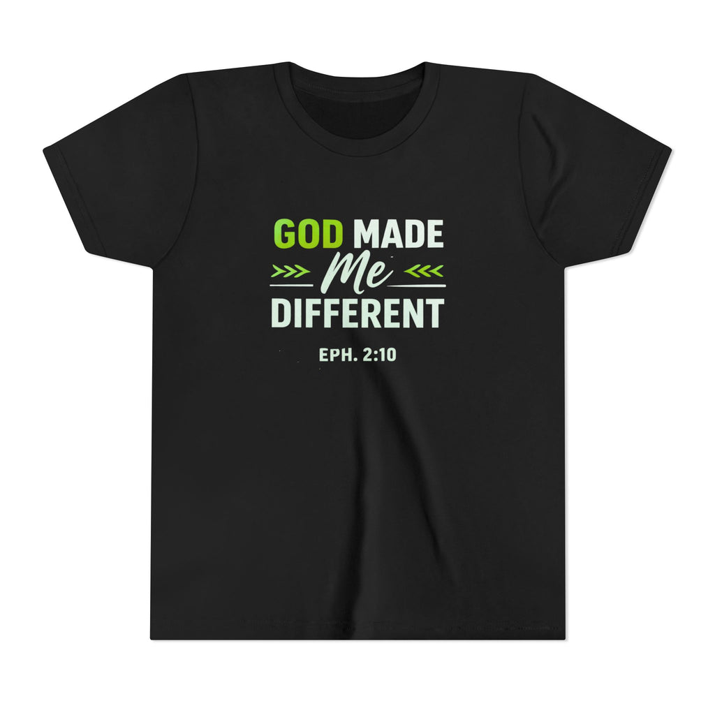 Boys Youth Tee - "God Made Me Different" Christian Faith Kids Shirt (Eph. 2:10)