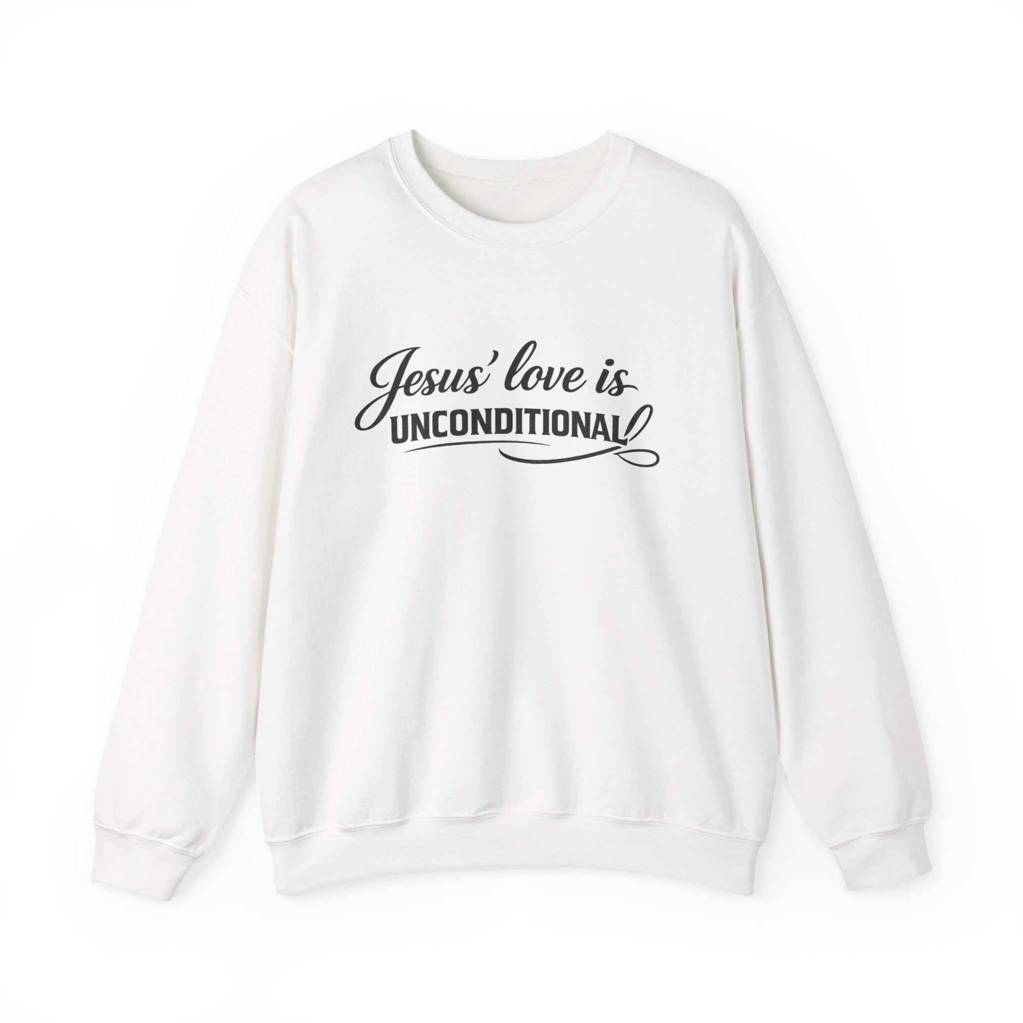 Womens Crewneck Sweatshirt — "Jesus' Love Is Unconditional" Faith Graphic