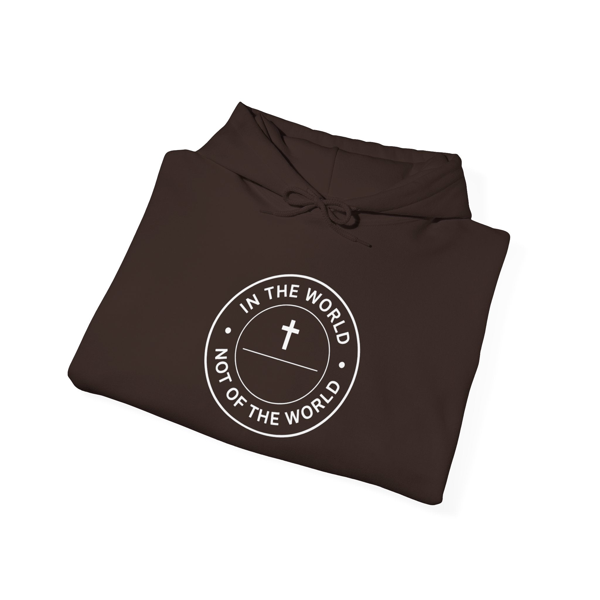 Men Christian Hoodie — “In the World, Not of the World” Cross Pullover