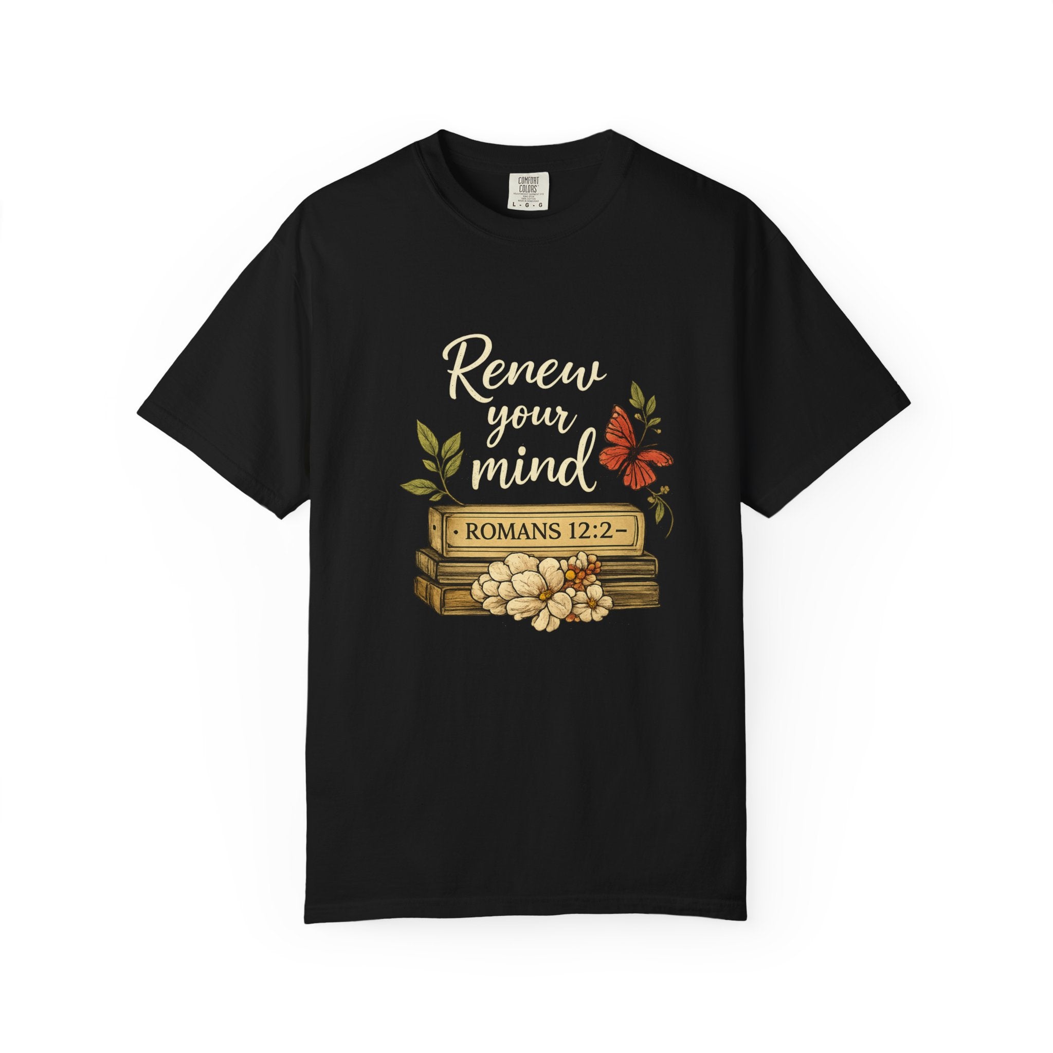 Renew Your Mind T-Shirt – Romans 12:2 Floral Butterfly Christian Tee