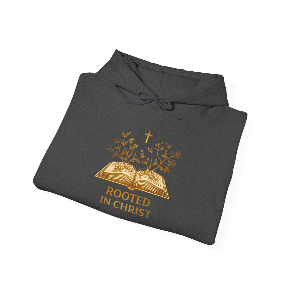 Womens Rooted in Christ Hoodie — Christian Faith Bible Cross Pullover