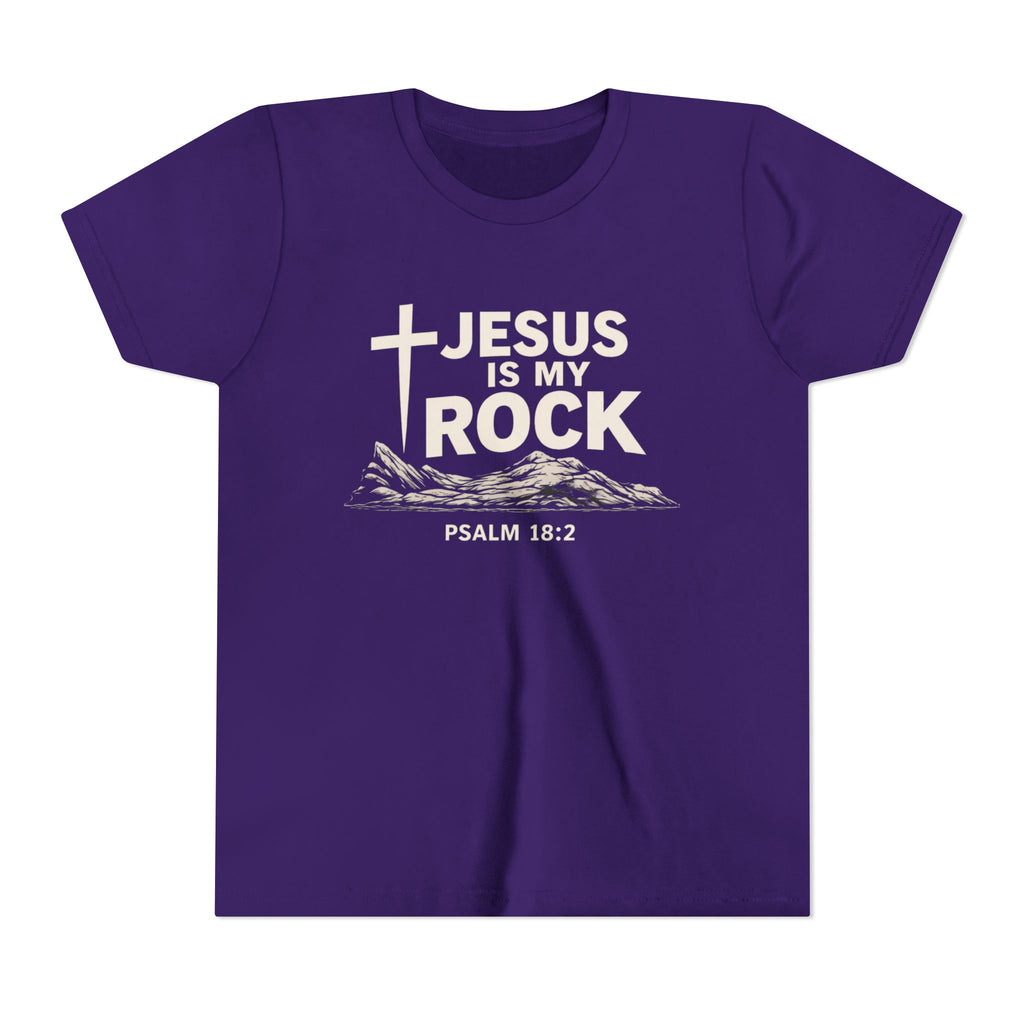 Girls Youth Tee — "Jesus Is My Rock" Psalm 18:2 Christian Kids T-Shirt