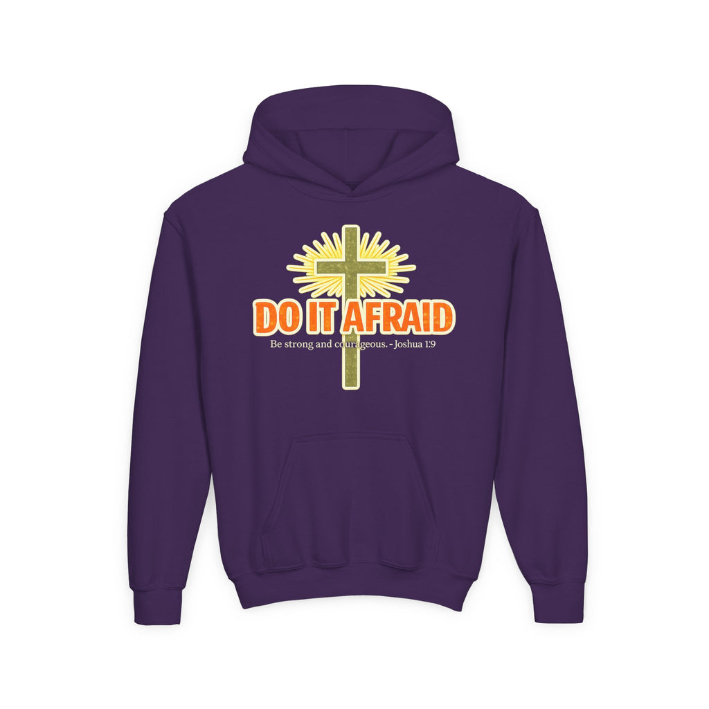 Youth Hoodie - "Do It Afraid" Inspirational Christian Cross Sweatshirt (Joshua 1:9)