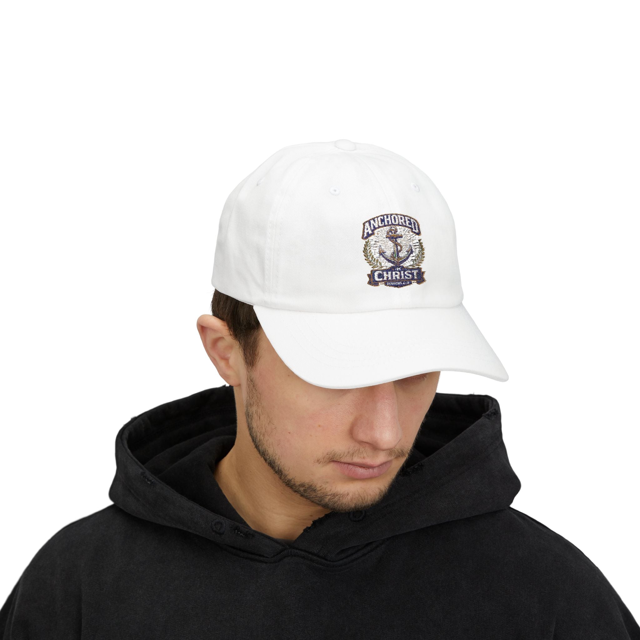 Anchored in Christ Dad Cap — Embroidered Anchor Christian Baseball Hat